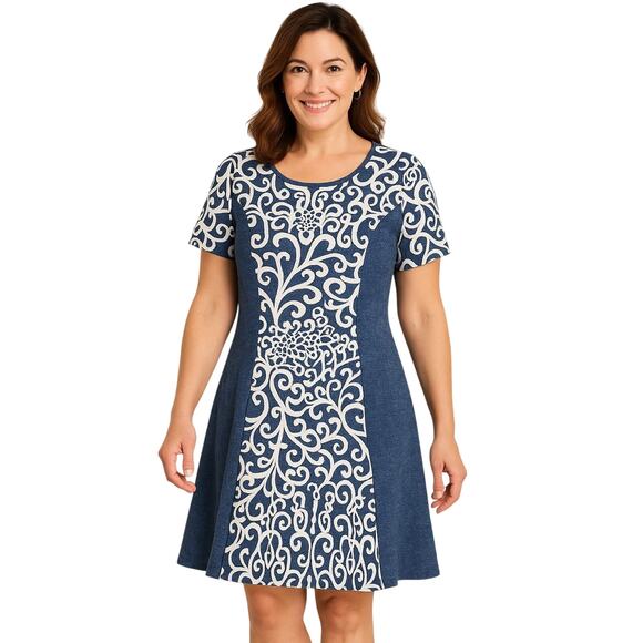 Sami & Jo Flowy Blue White Textured Detail Midi Dress Petite PXL Embroidered - Picture 1 of 8